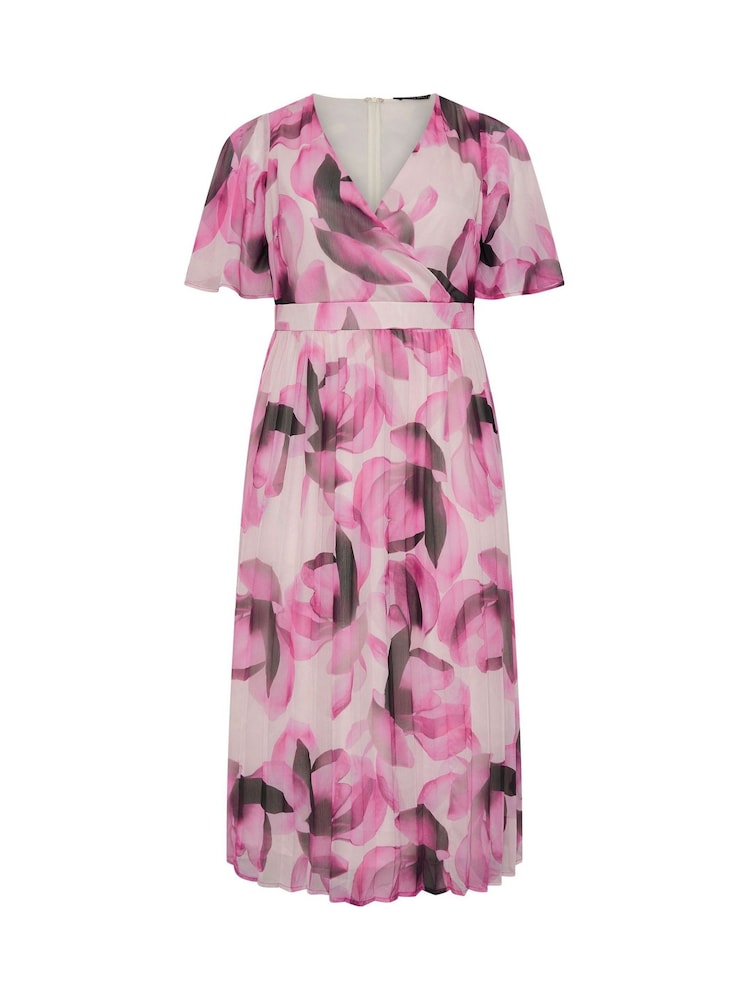 Evans Pink Pleated Angel Sleeve Dress - Image 5 of 5 Evans Pink Pleated Angel Sleeve Dress - Image 5 of 5
