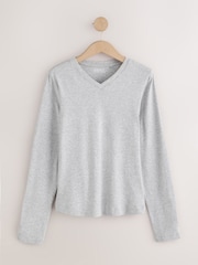 Brown/Navy/Grey V-Neck Long Sleeve T-Shirts 3 Pack - Image 2 of 6