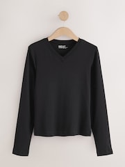 Brown/Navy/Grey V-Neck Long Sleeve T-Shirts 3 Pack - Image 4 of 6