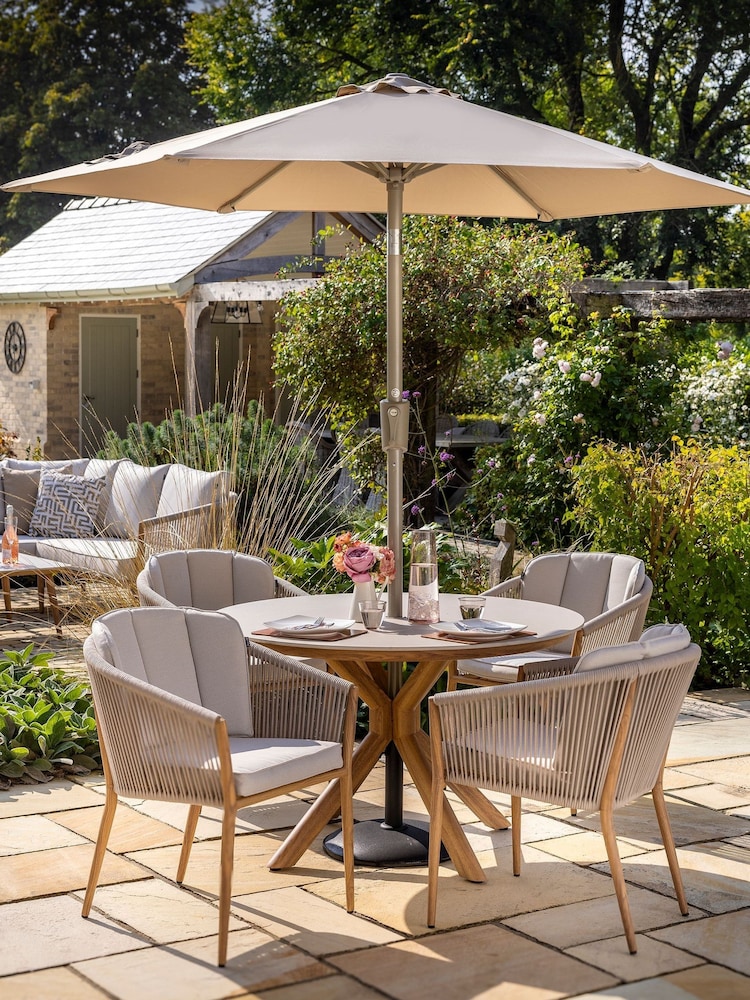 Hartman Set of 4 Almond Natural Portico Round Garden Dining Set - Image 1 of 5