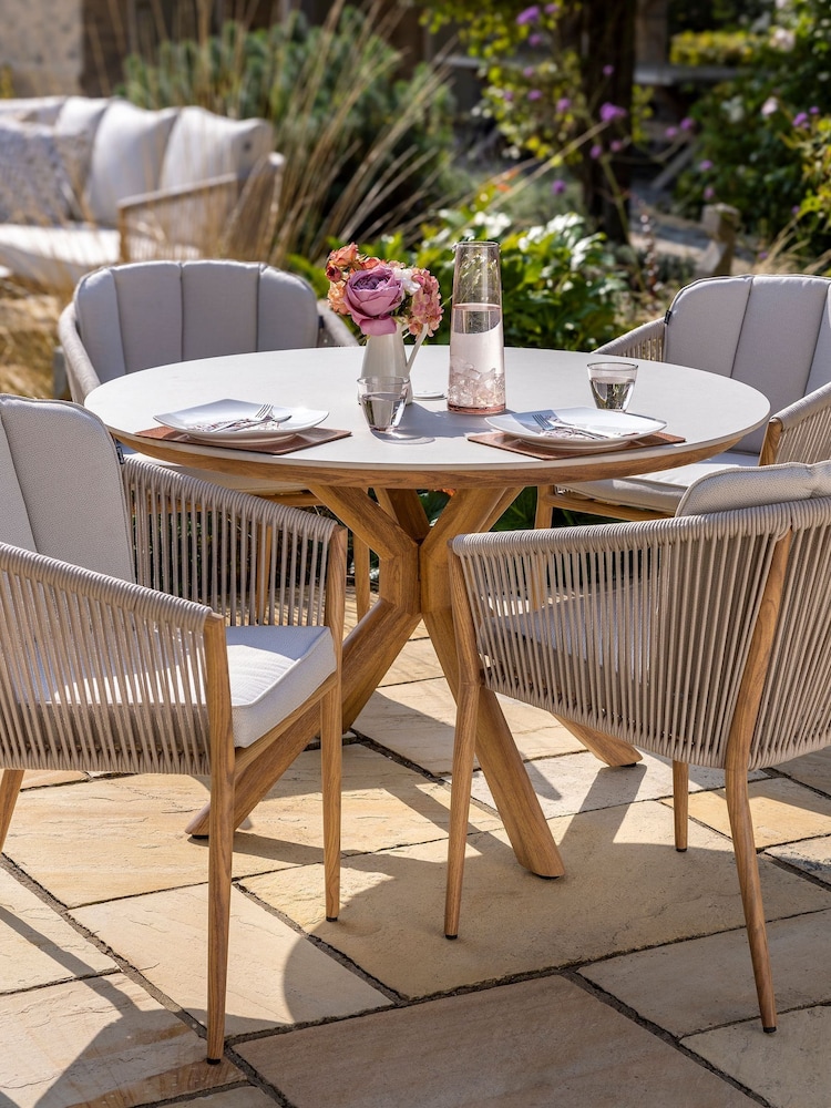Hartman Set of 4 Almond Natural Portico Round Garden Dining Set - Image 2 of 5