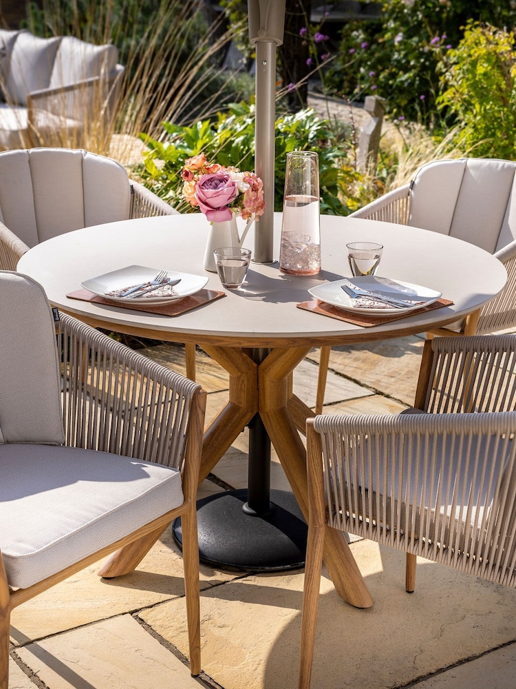 Hartman Set of 4 Almond Natural Portico Round Garden Dining Set - Image 5 of 5