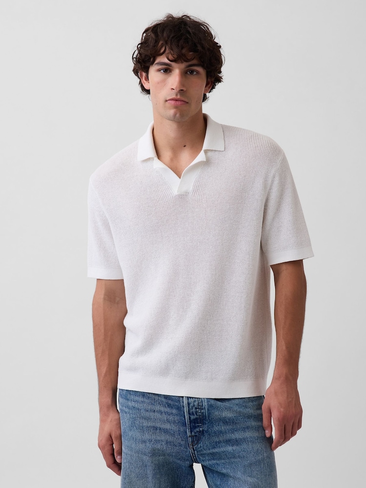 Blanco - Gap Linen-Blend Knitted Polo Shirt - Imagen 1 de 4