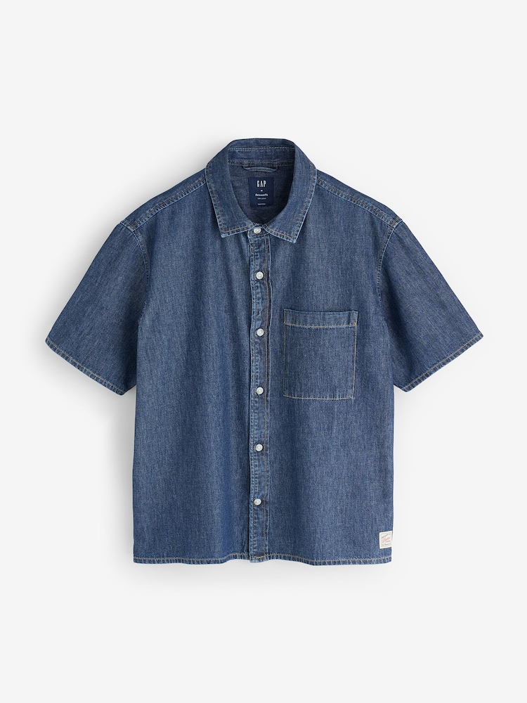Gap Dark Wash Denim Relaxed Short Sleeve Shirt - Image 1 of 5