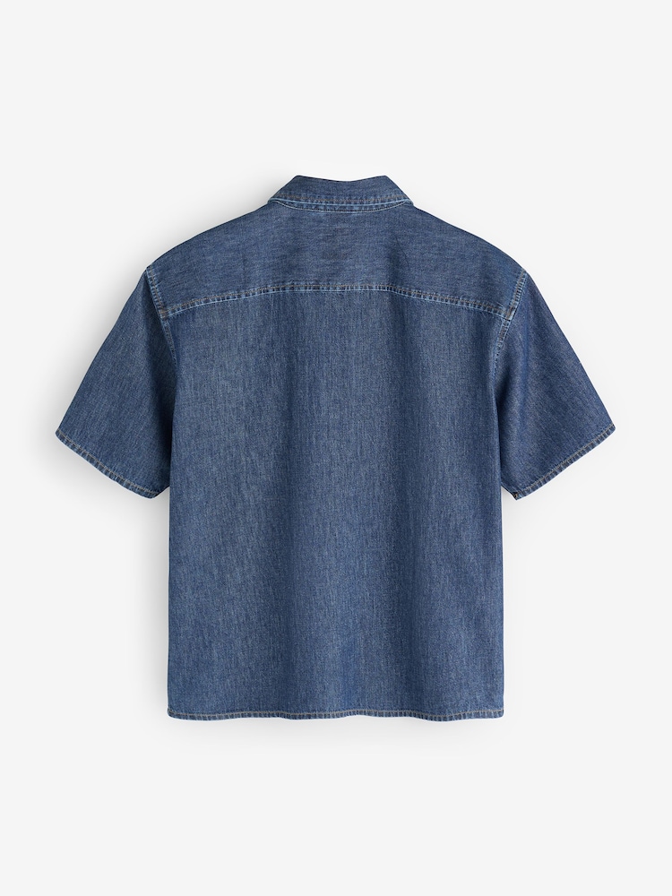 Gap Dark Wash Denim Relaxed Short Sleeve Shirt - Image 2 of 5