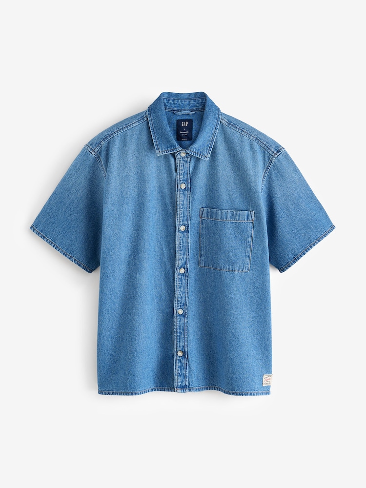 Gap Light Wash Denim Relaxed Short Sleeve Shirt - Image 1 of 5
