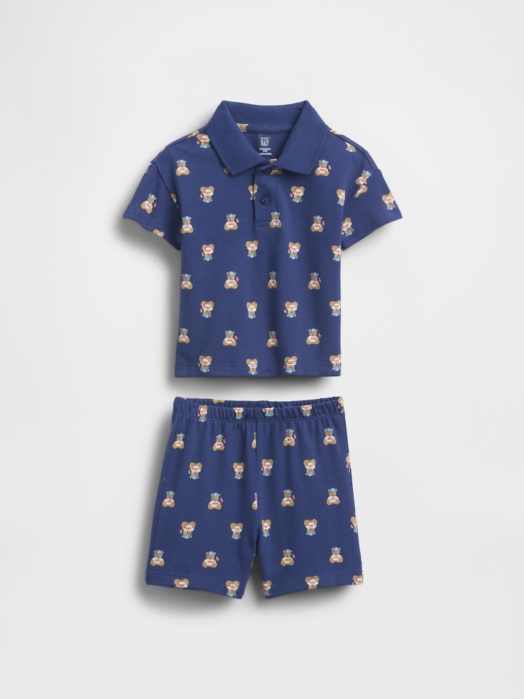 Gap Navy Brannan Bear Pique Polo Outfit Set (0-24mths) - Image 1 of 3