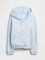 Gap Blue Floral Relaxed Gap Logo Zip Hoodie (4-13yrs) - Image 1 of 3
