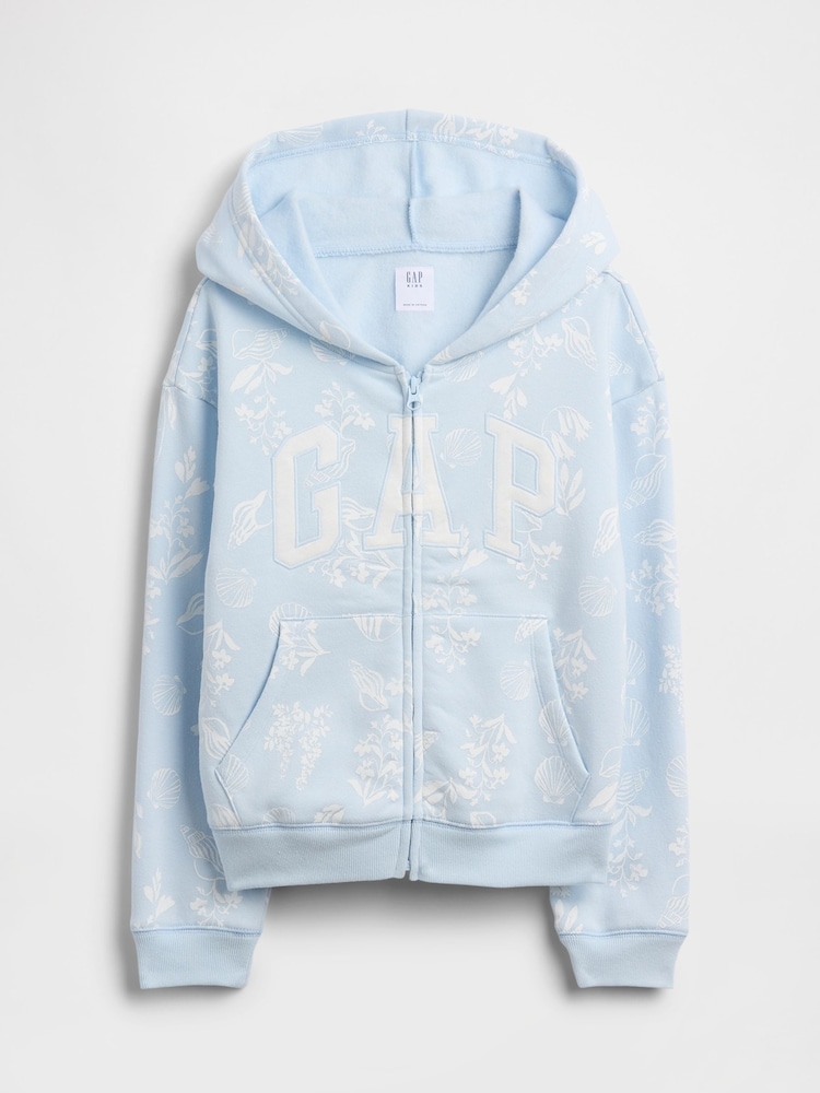 Gap Blue Floral Relaxed Gap Logo Zip Hoodie (4-13yrs) - Image 1 of 3