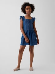 Gap Blue Flutter-Sleeve Lace-Trim Dress (4-13yrs) - Image 1 of 4