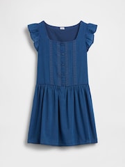 Gap Blue Flutter-Sleeve Lace-Trim Dress (4-13yrs) - Image 3 of 4