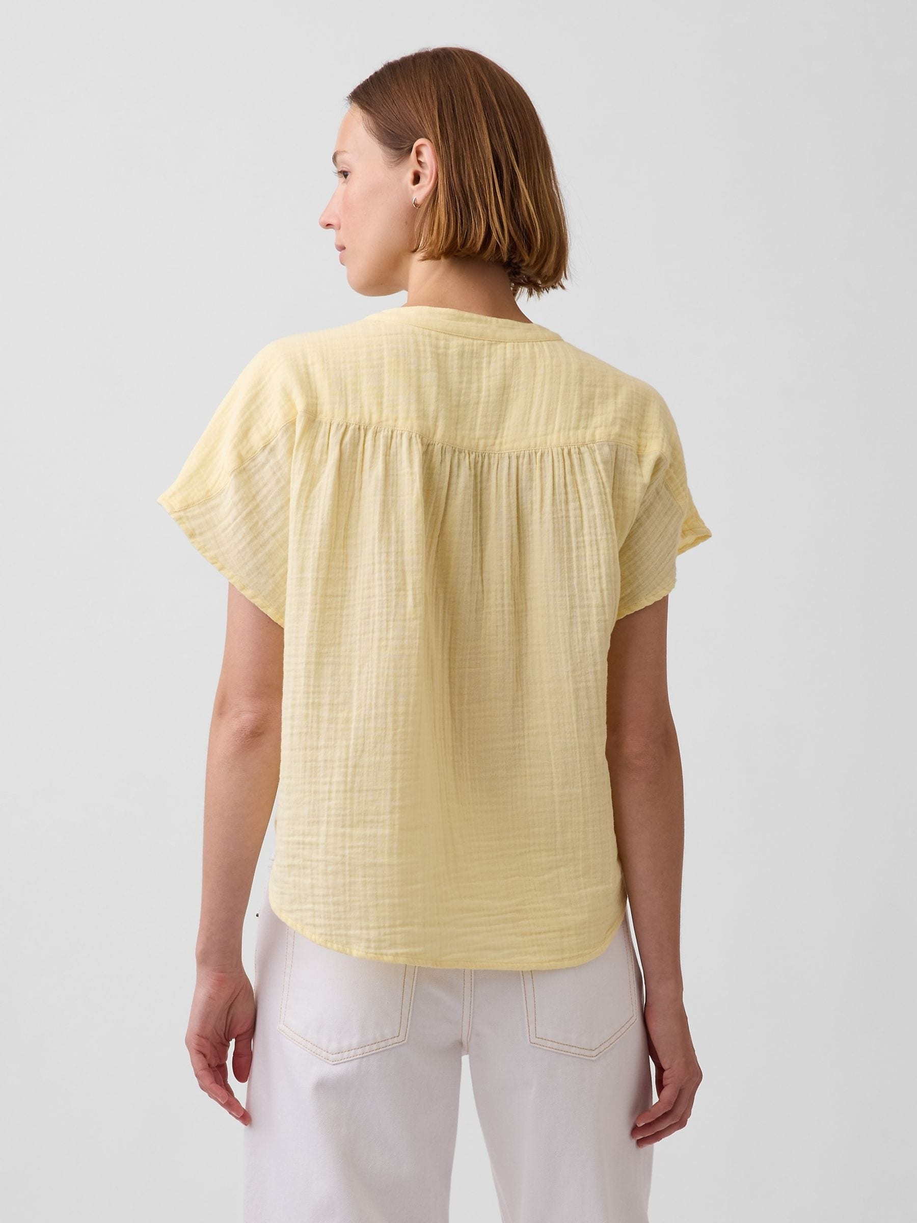 Buy Gap Yellow Gauze Oversized Split-Neck Top from Next Romania
