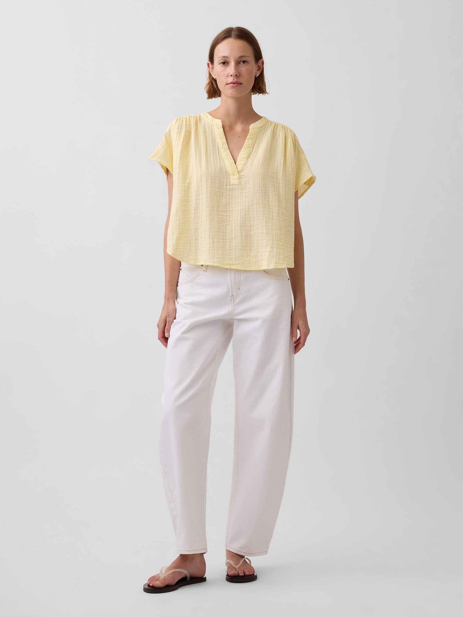 Buy Gap Yellow Gauze Oversized Split-Neck Top from Next Romania