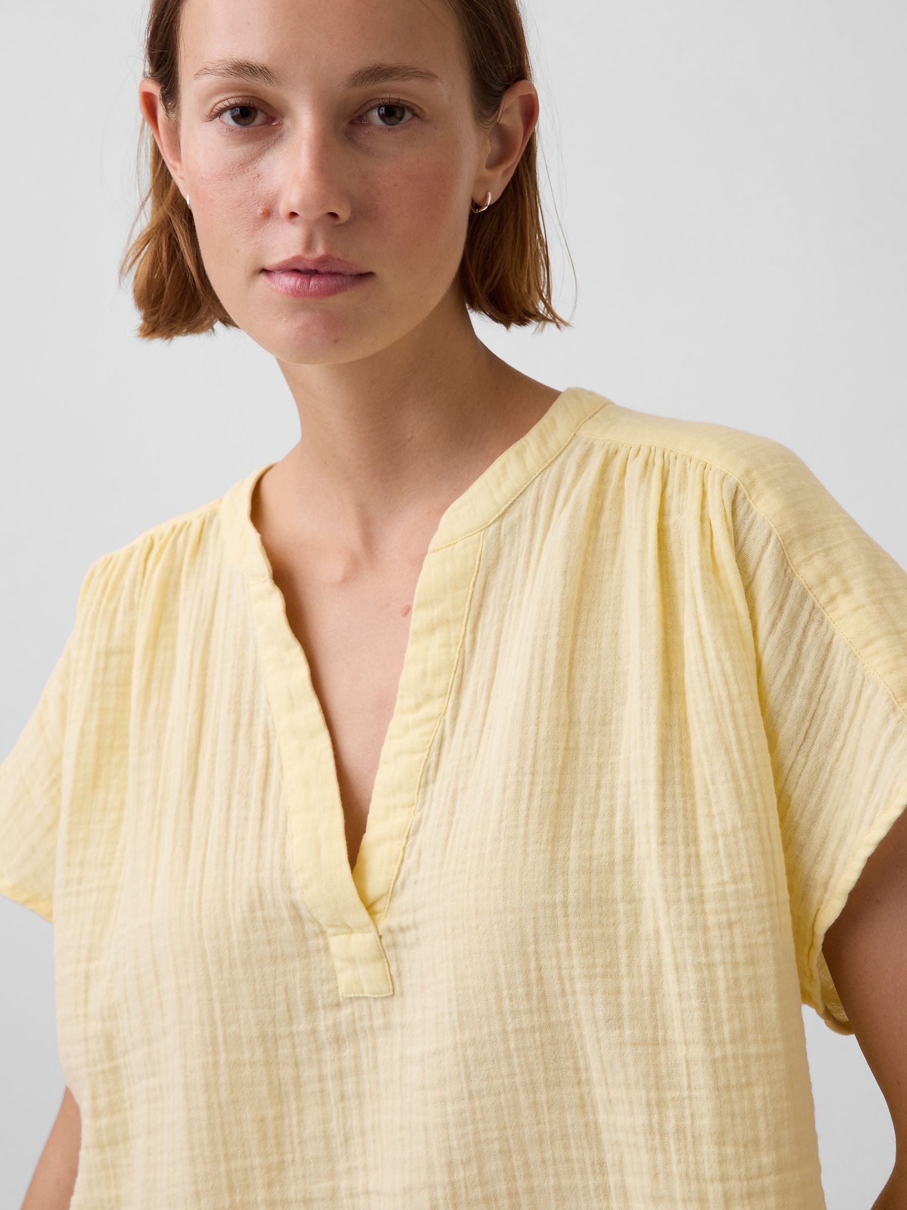トップス LINEN VOILE GAUZE PULLOVER/BEIGE Buy Gap Yellow Gauze Oversized Split-Neck Top from Next Romania