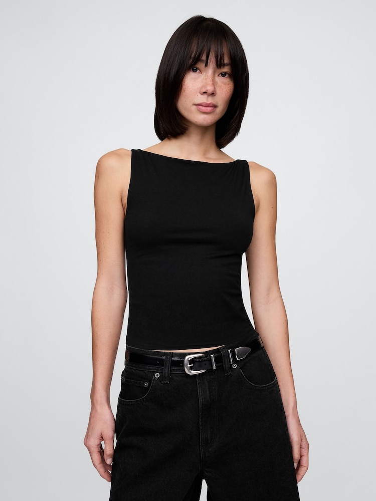 Gap Black CloseKnit Jersey Boatneck Crop Vest - Image 1 of 3