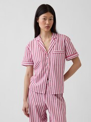 Gap Red Stripe Poplin Pyjama Short Sleeve Shirt - Image 1 of 4