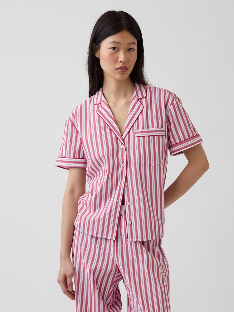 Gap Red Stripe Poplin Pyjama Short Sleeve Shirt - Image 1 of 4