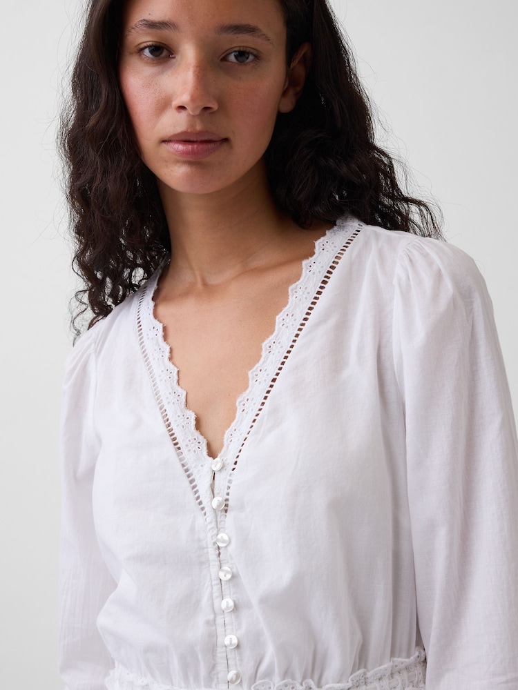 Gap White Lace-Trim Mini V-Neck Dress - Image 4 of 4