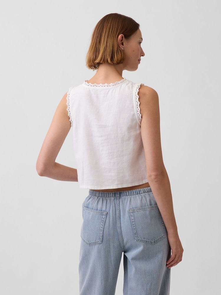 Gap White Linen-Blend Embroidered Crop Shell Vest - Image 2 of 4