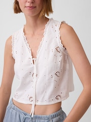 Gap White Linen-Blend Embroidered Crop Shell Vest - Image 3 of 4