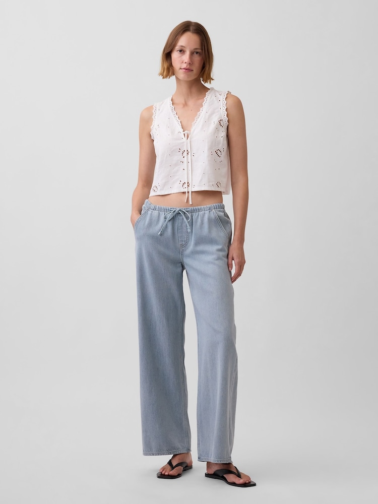 Gap White Linen-Blend Embroidered Crop Shell Vest - Image 4 of 4
