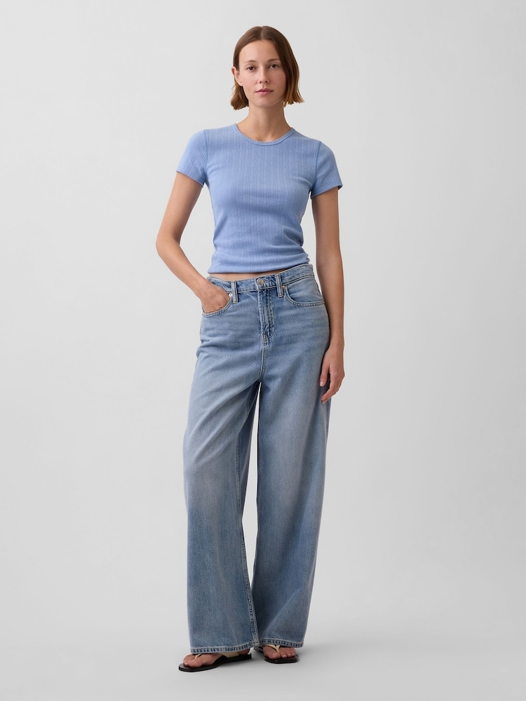 Gap Light Blue Pointelle Crew Neck Short Sleeve T-Shirt - Image 1 of 3