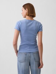 Gap Light Blue Pointelle Crew Neck Short Sleeve T-Shirt - Image 2 of 3