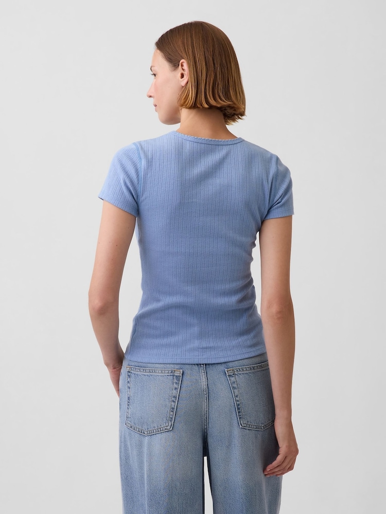 Gap Light Blue Pointelle Crew Neck Short Sleeve T-Shirt - Image 2 of 3