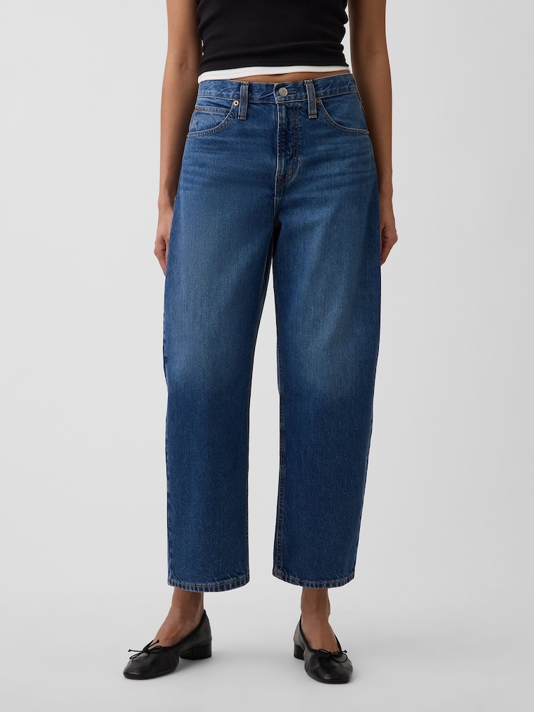 Gap Blue High Waisted Crop Barrel Jeans - Image 1 of 4