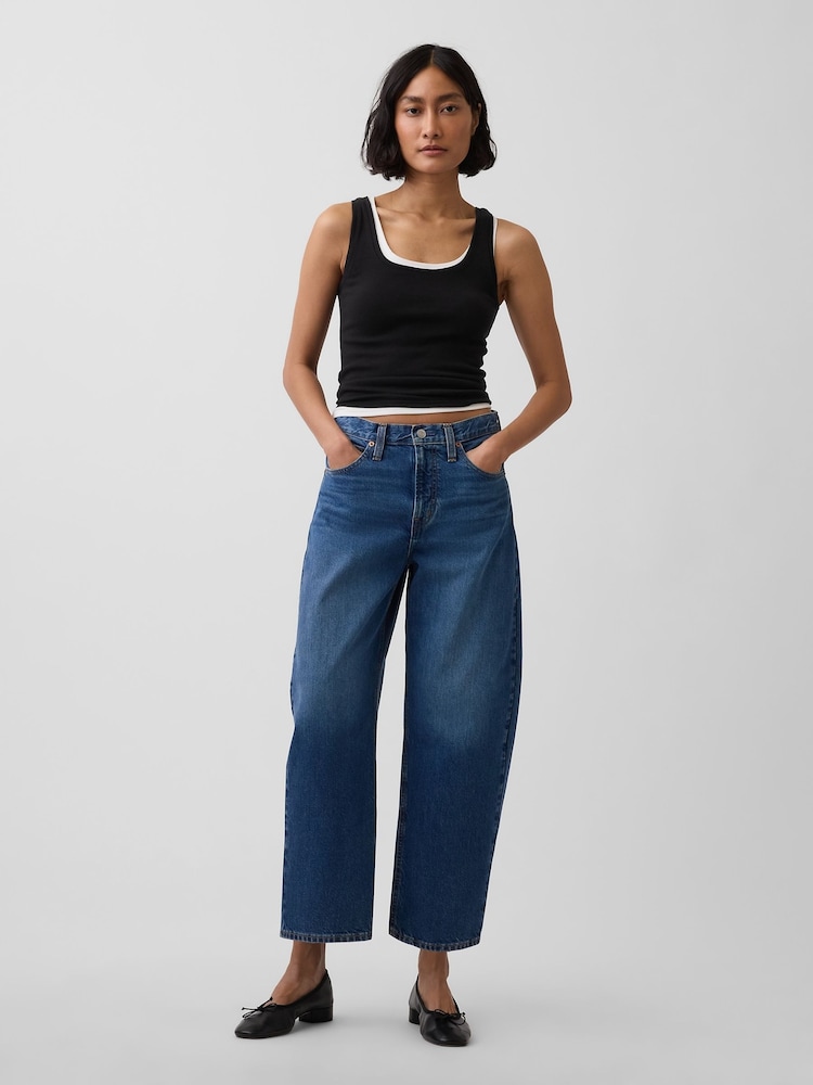 Gap Blue High Waisted Crop Barrel Jeans - Image 4 of 4