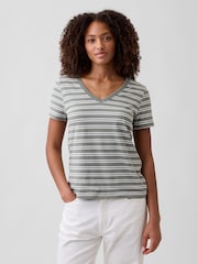 Gap Grey stripe Favourite V-Neck Short Sleeve T-Shirt - Image 1 of 5