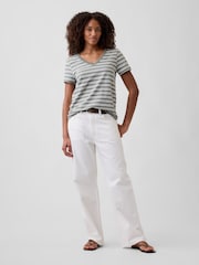 Gap Grey stripe Favourite V-Neck Short Sleeve T-Shirt - Image 3 of 5