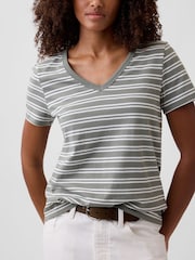 Gap Grey stripe Favourite V-Neck Short Sleeve T-Shirt - Image 4 of 5