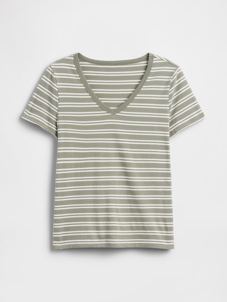 Gap Grey stripe Favourite V-Neck Short Sleeve T-Shirt - Image 5 of 5