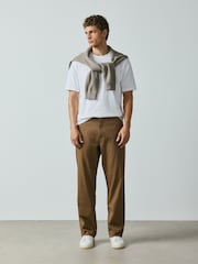 Tan Brown Relaxed Fit Cotton Rich Stretch Chinos - Image 1 of 10