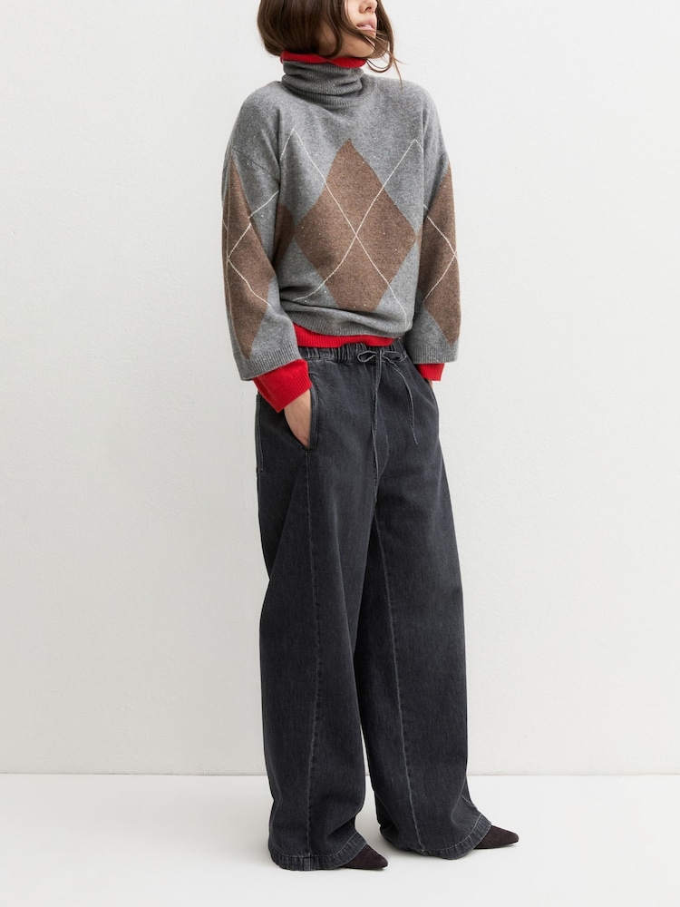 Emme by Marella Grey Camera Tartan Roll Neck Jumper - Image 1 of 5