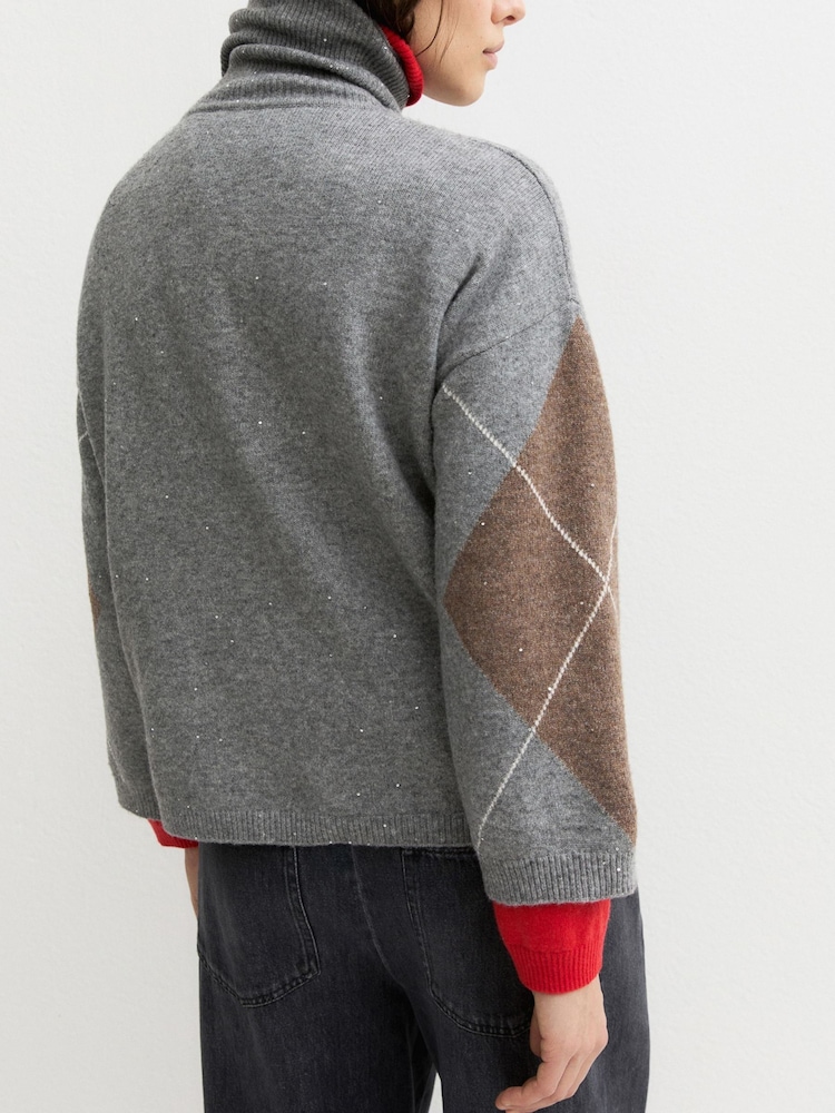 Emme by Marella Grey Camera Tartan Roll Neck Jumper - Image 2 of 5