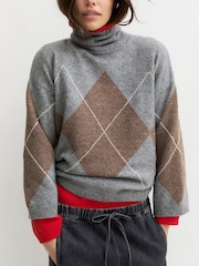 Emme by Marella Grey Camera Tartan Roll Neck Jumper - Image 3 of 5