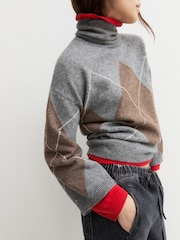 Emme by Marella Grey Camera Tartan Roll Neck Jumper - Image 4 of 5