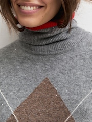 Emme by Marella Grey Camera Tartan Roll Neck Jumper - Image 5 of 5