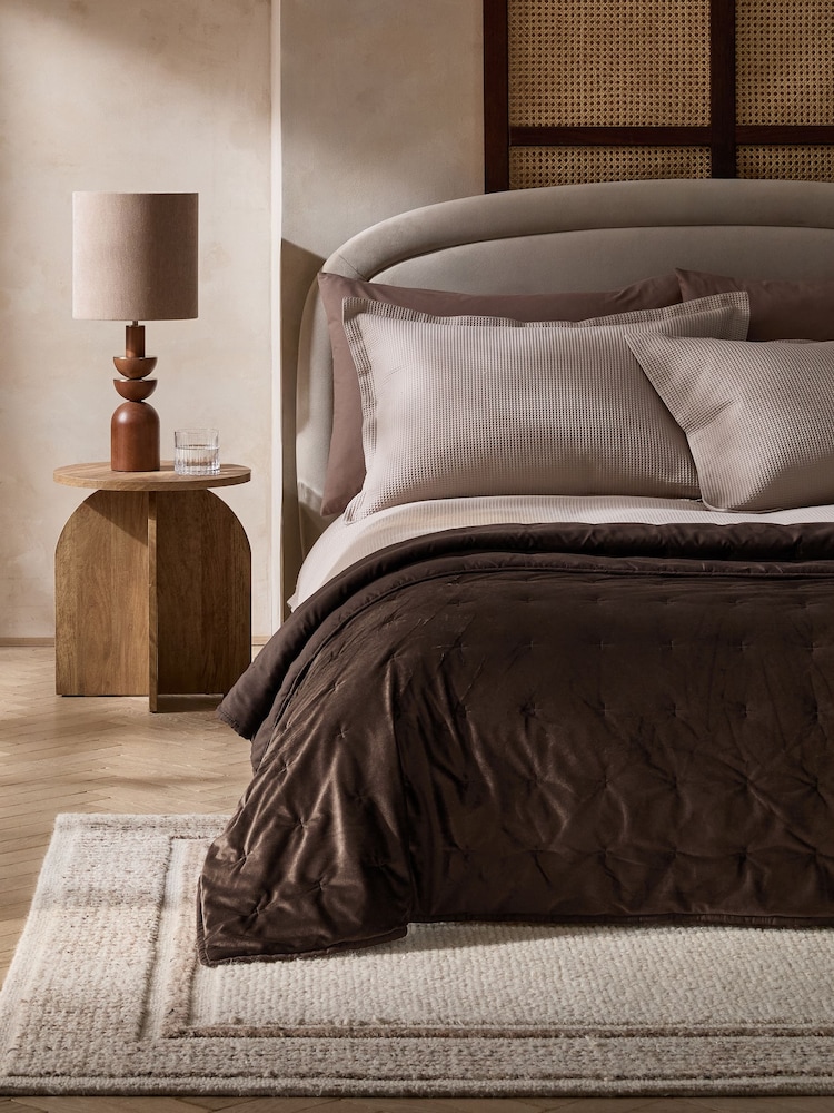 Brown Elsie Velvet Quilted Bedspread - Image 1 of 4