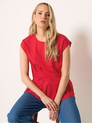 Long Tall Sally Red Grown On Sleeve Pleated Top - Image 1 of 5