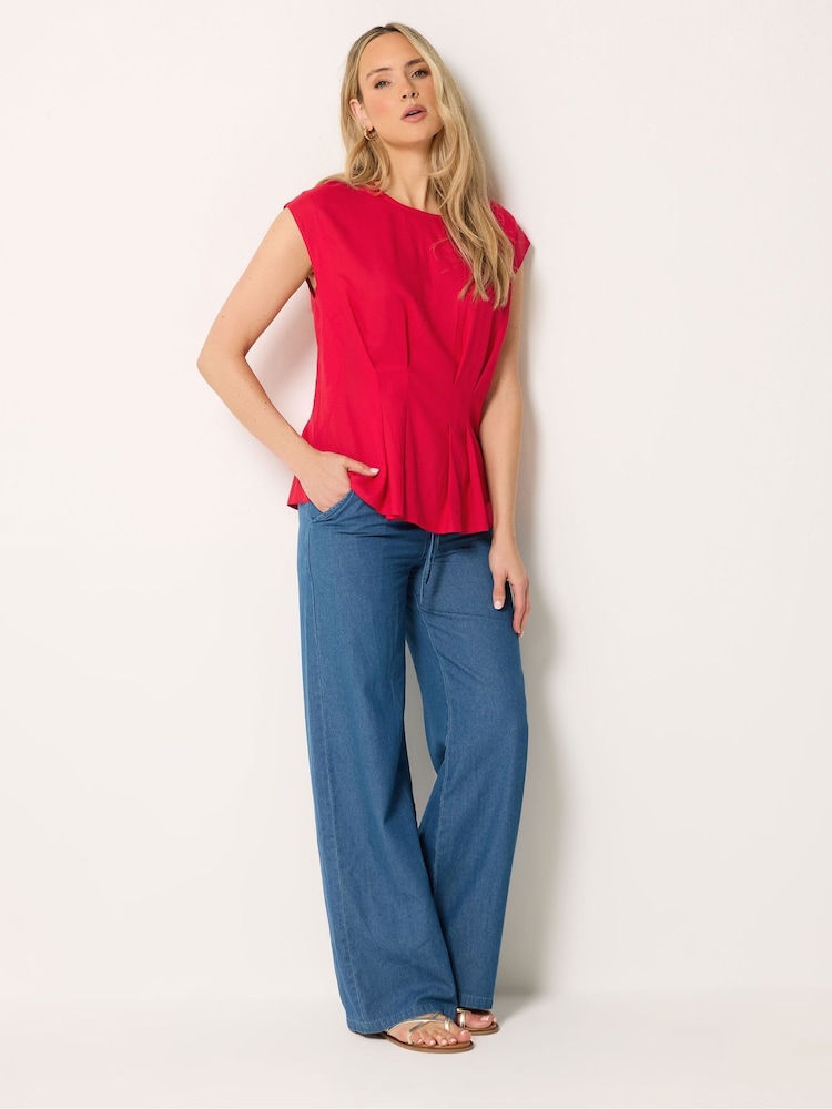 Long Tall Sally Red Grown On Sleeve Pleated Top - Image 2 of 5 Long Tall Sally Red Grown On Sleeve Pleated Top - Image 2 of 5