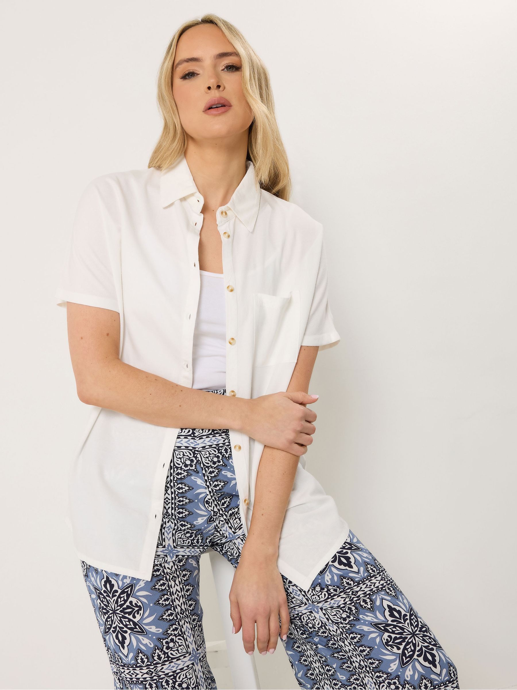 Long Tall Sally Women's White Tall Short Sleeve Linen Shirt In | : Size 22 - Image 2