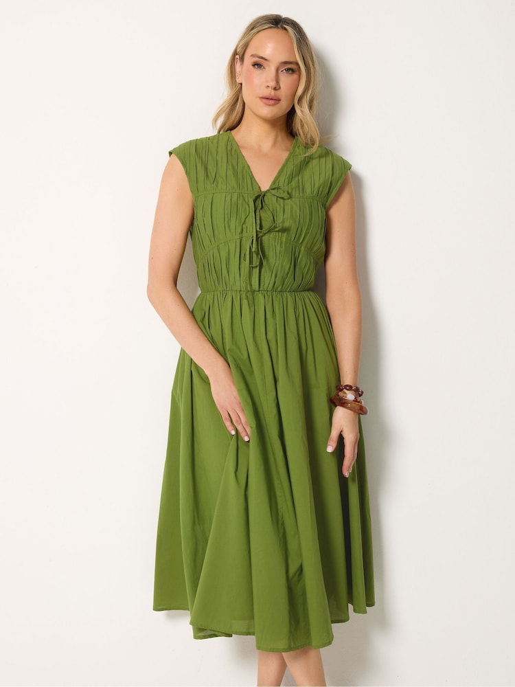 Long Tall Sally Green Pleated Tie Front Midi Dress - Image 1 of 5