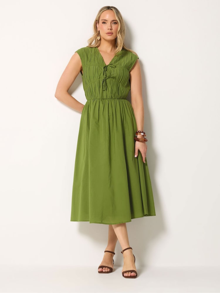 Long Tall Sally Green Pleated Tie Front Midi Dress - Image 2 of 5