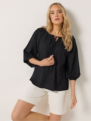 Long Tall Sally Black Boho Linen Blend Top - Image 1 of 5