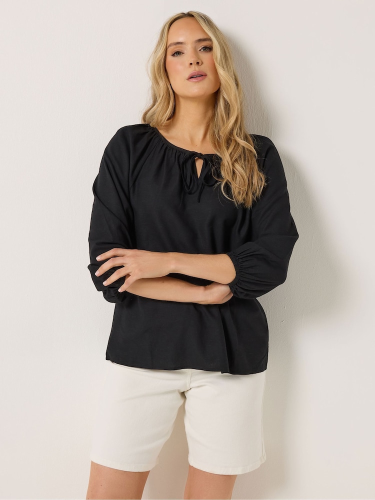 Long Tall Sally Black Boho Linen Blend Top - Image 2 of 5