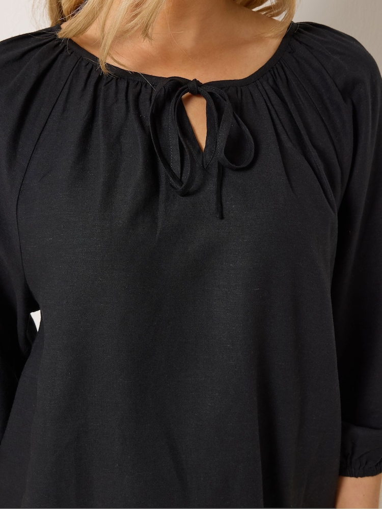Long Tall Sally Black Boho Linen Blend Top - Image 5 of 5