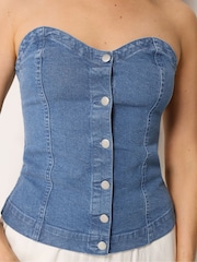 Long Tall Sally Blue Denim Bandeau Top - Image 4 of 5